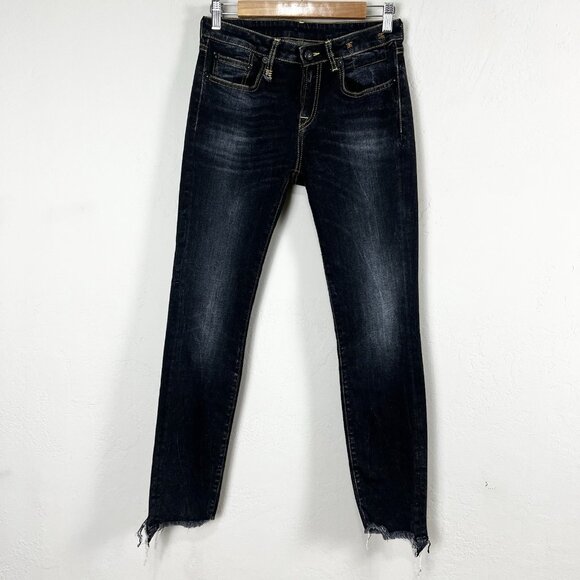 R13‎ Jeans Alison Skinny Tartlon Raw Hem Dark Distressed Made In Italy Size 27 - Picture 1 of 13